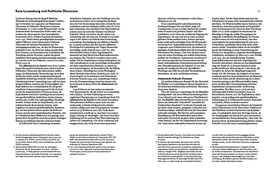 A image showing one spread of a brochure on Rosa Luxemburg by Koen Smet. The spread clearly shows the design and the use of type area. It includes only text and footnotes.